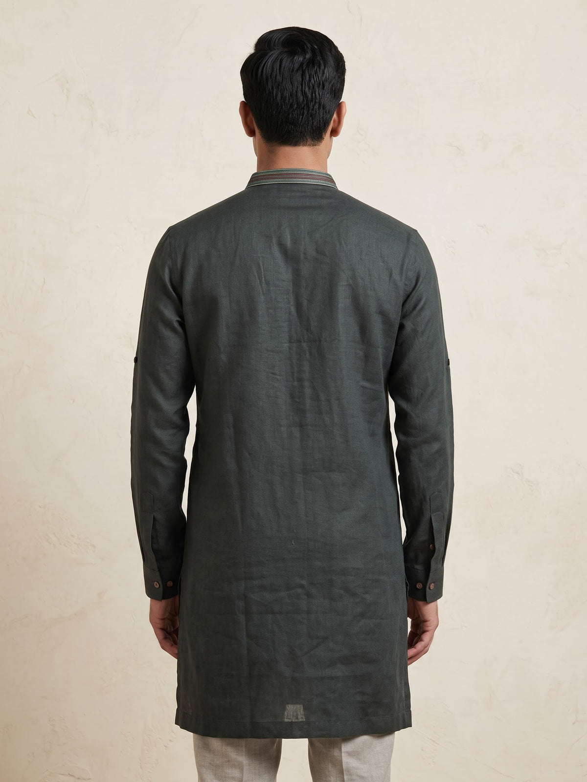 Bottle green cotton silk embroidered men festive kurta