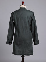 Bottle green cotton silk embroidered men festive kurta
