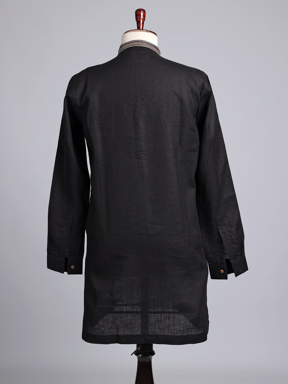 Black cotton silk embroidered men festive kurta