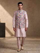 Pastel lavender exquisite embroidered men nehru waistcoat set