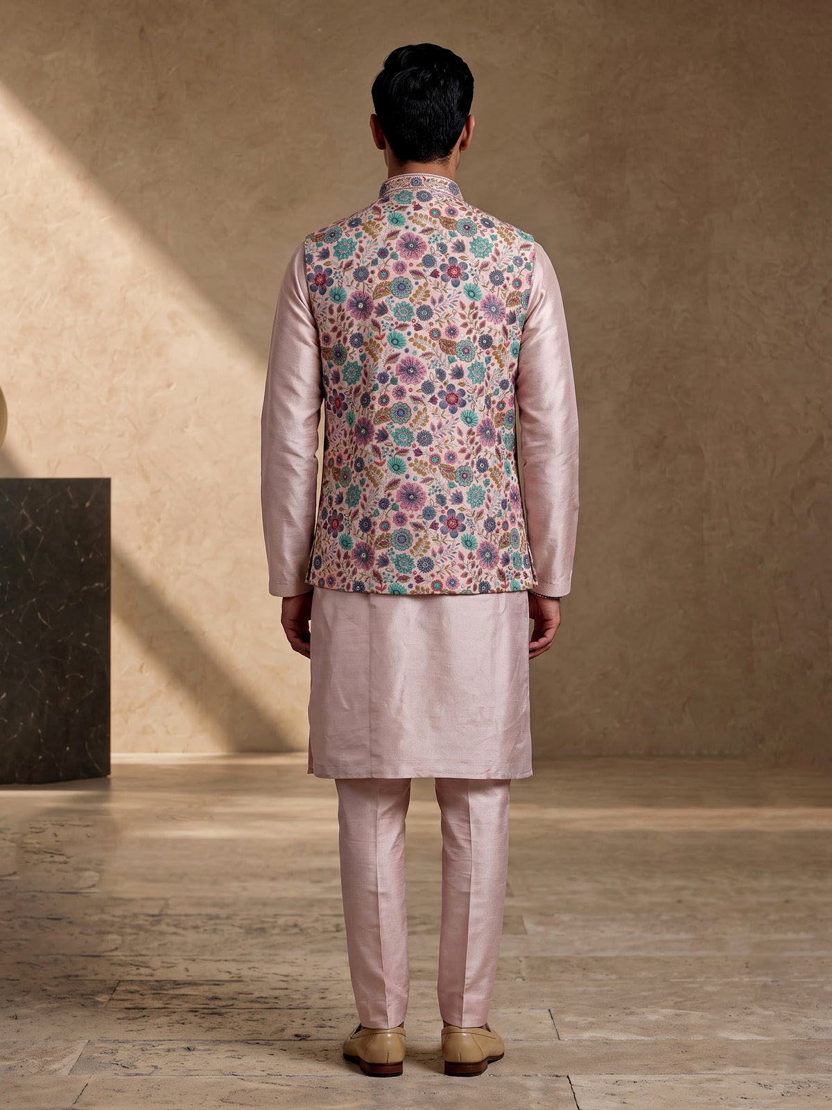 Pastel lavender exquisite embroidered men nehru waistcoat set