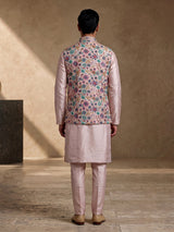 Pastel lavender exquisite embroidered men nehru waistcoat set