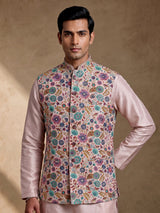 Pastel lavender exquisite embroidered men nehru waistcoat set
