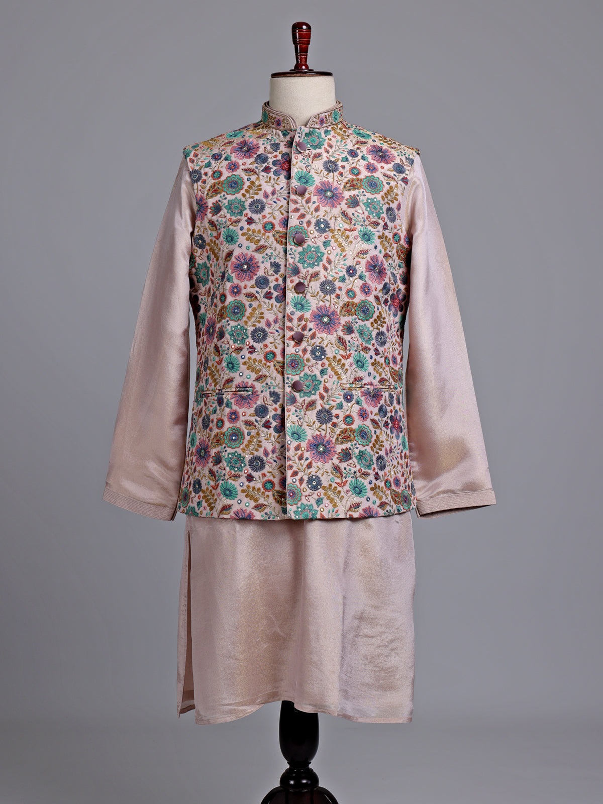 Pastel lavender exquisite embroidered men nehru waistcoat set