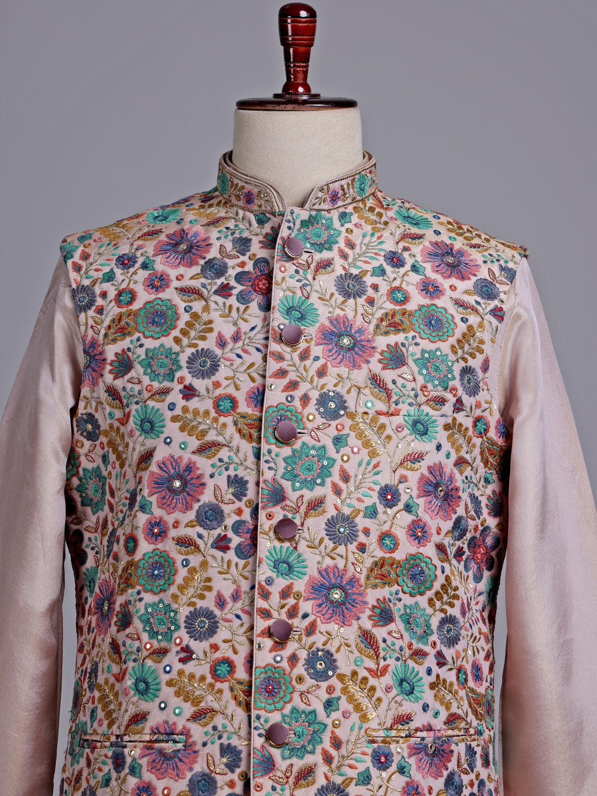 Pastel lavender exquisite embroidered men nehru waistcoat set