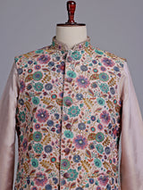 Pastel lavender exquisite embroidered men nehru waistcoat set