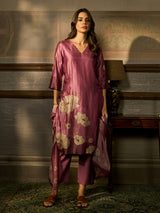 Onion pink cotton silk women kurti set with printed