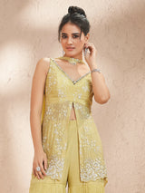 Yellow chiffon georgette sharara suit with embellished dupatta