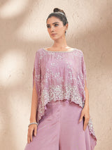 Lavender purple chiffon georgette palazzo suit with designer detailing
