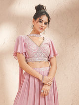 Lilac purple chiffon georgette palazzo suit with ruffle sleeves