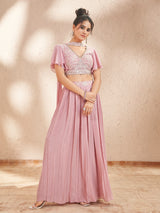Lilac purple chiffon georgette palazzo suit with ruffle sleeves
