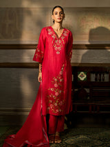Pink cotton blend women kurti set with parsi embroidery