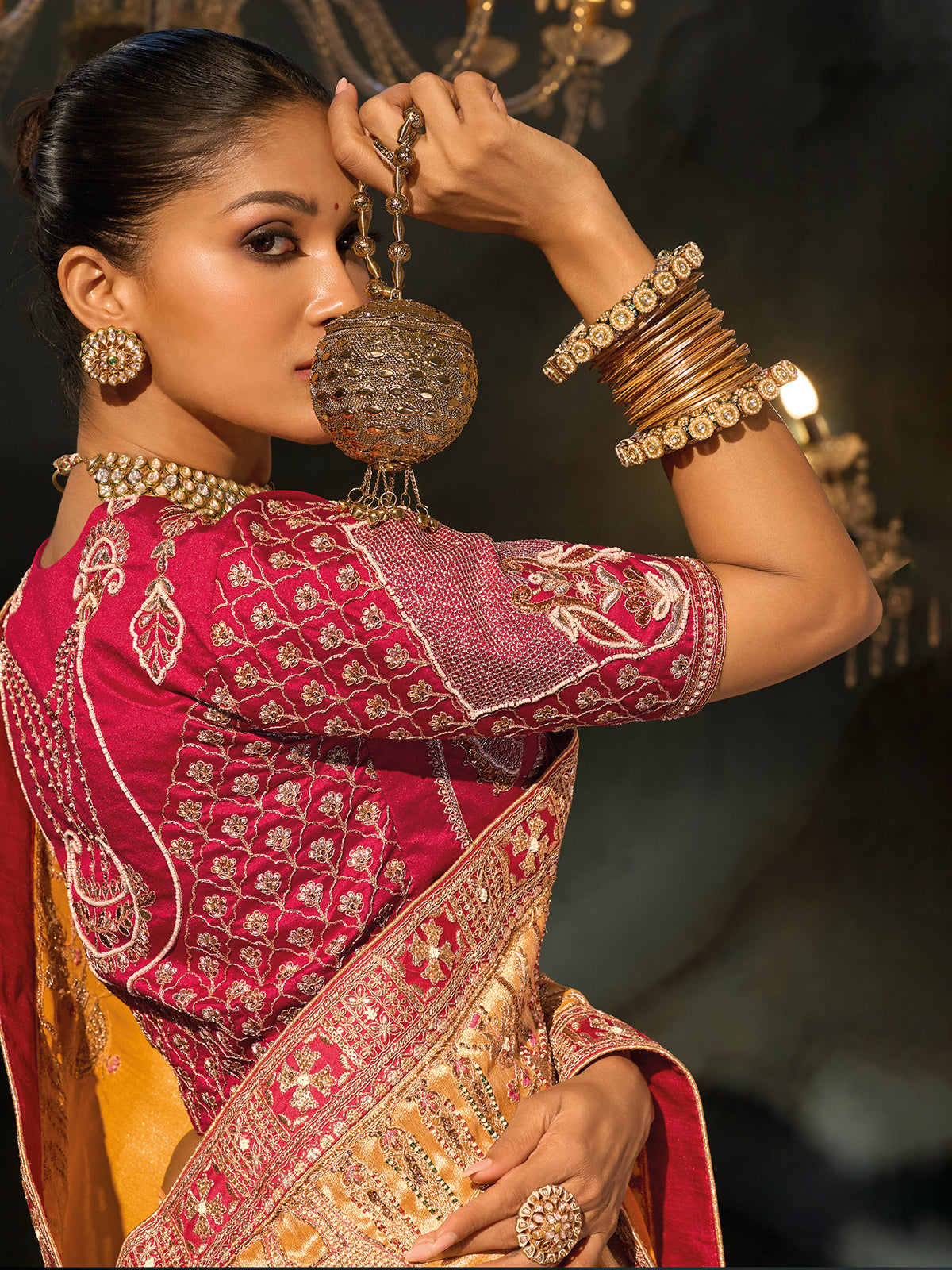 Mustard yellow madhurai silk women saree with pallu