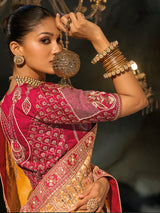 Mustard yellow madhurai silk women saree with pallu