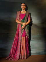 Rani pink kanjivaram silk women saree with dupatta
