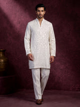 White premium linen chikankari kurta pajama