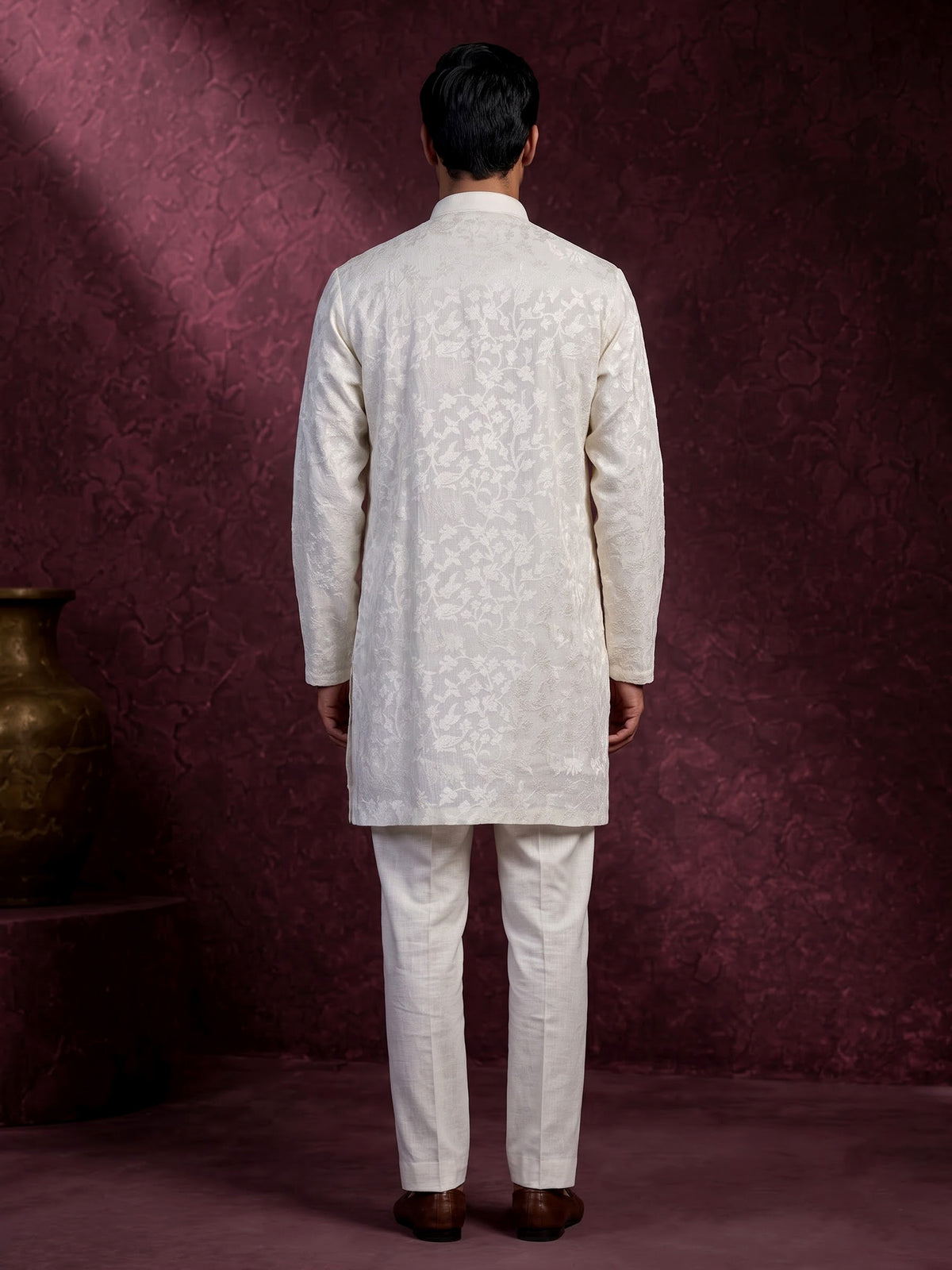 White premium linen chikankari kurta pajama