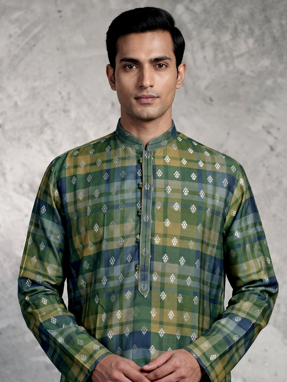 Green premium silk blend zari kurta pajama