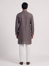 Dusty purple linen men embroidered kurta suit