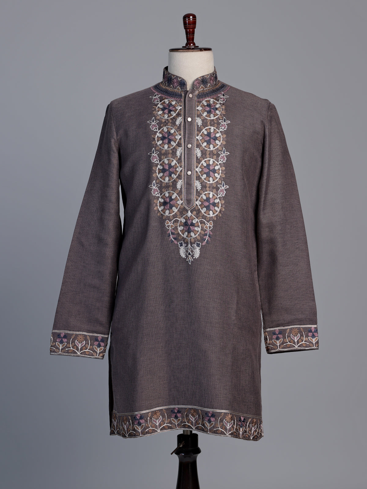 Dusty purple linen men embroidered kurta suit