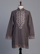 Dusty purple linen men embroidered kurta suit
