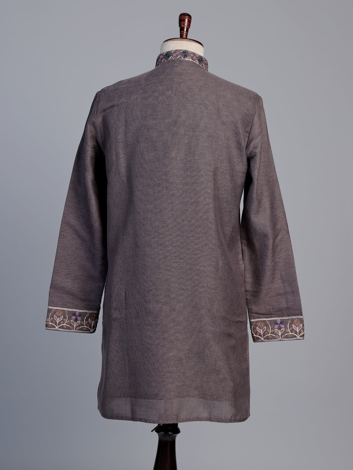 Dusty purple linen men embroidered kurta suit