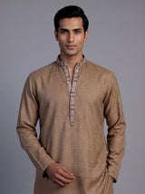Light brown embroidered men kurta suit with dupatta