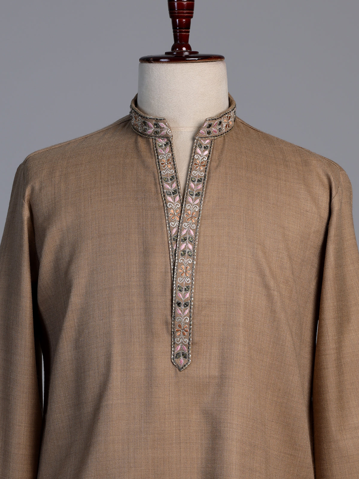 Light brown embroidered men kurta suit with dupatta