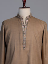 Light brown embroidered men kurta suit with dupatta