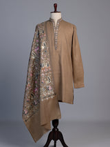 Light brown embroidered men kurta suit with dupatta