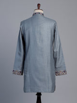 Grey linen men Kashmiri embroidered kurta suit