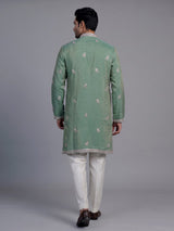 Pista green shimmer silk men kurta suit