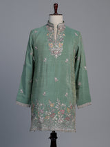 Pista green shimmer silk men kurta suit