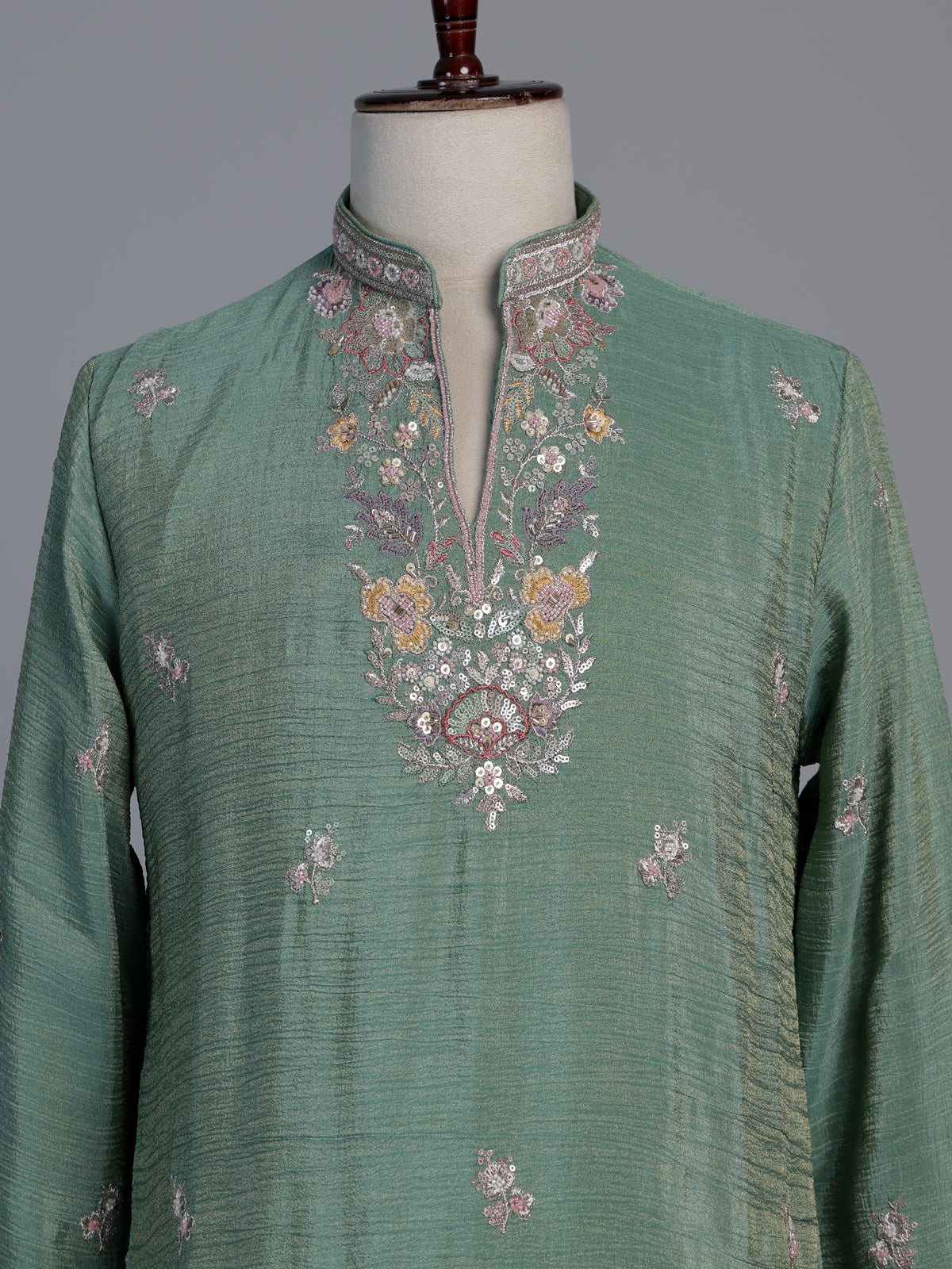 Pista green shimmer silk men kurta suit