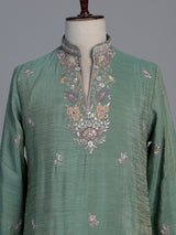 Pista green shimmer silk men kurta suit