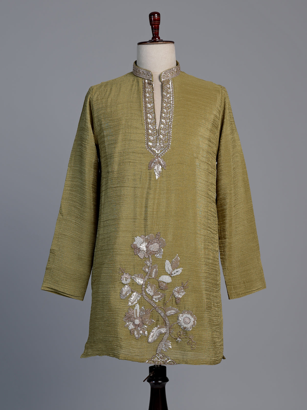 Mustard mehendi shimmer silk men kurta suit