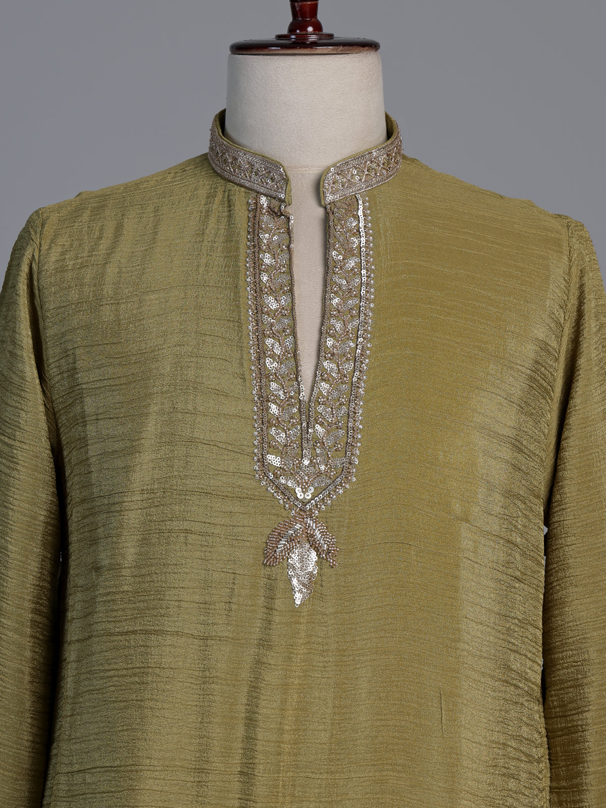 Mustard mehendi shimmer silk men kurta suit