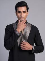 Black metallic men wedding reception kurta suit