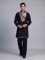 Black metallic men wedding reception kurta suit