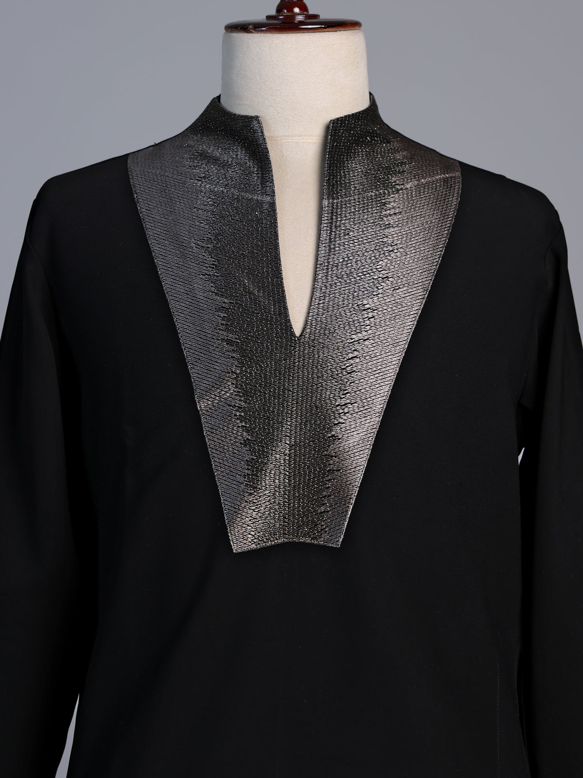 Black metallic men wedding reception kurta suit