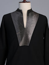Black metallic men wedding reception kurta suit