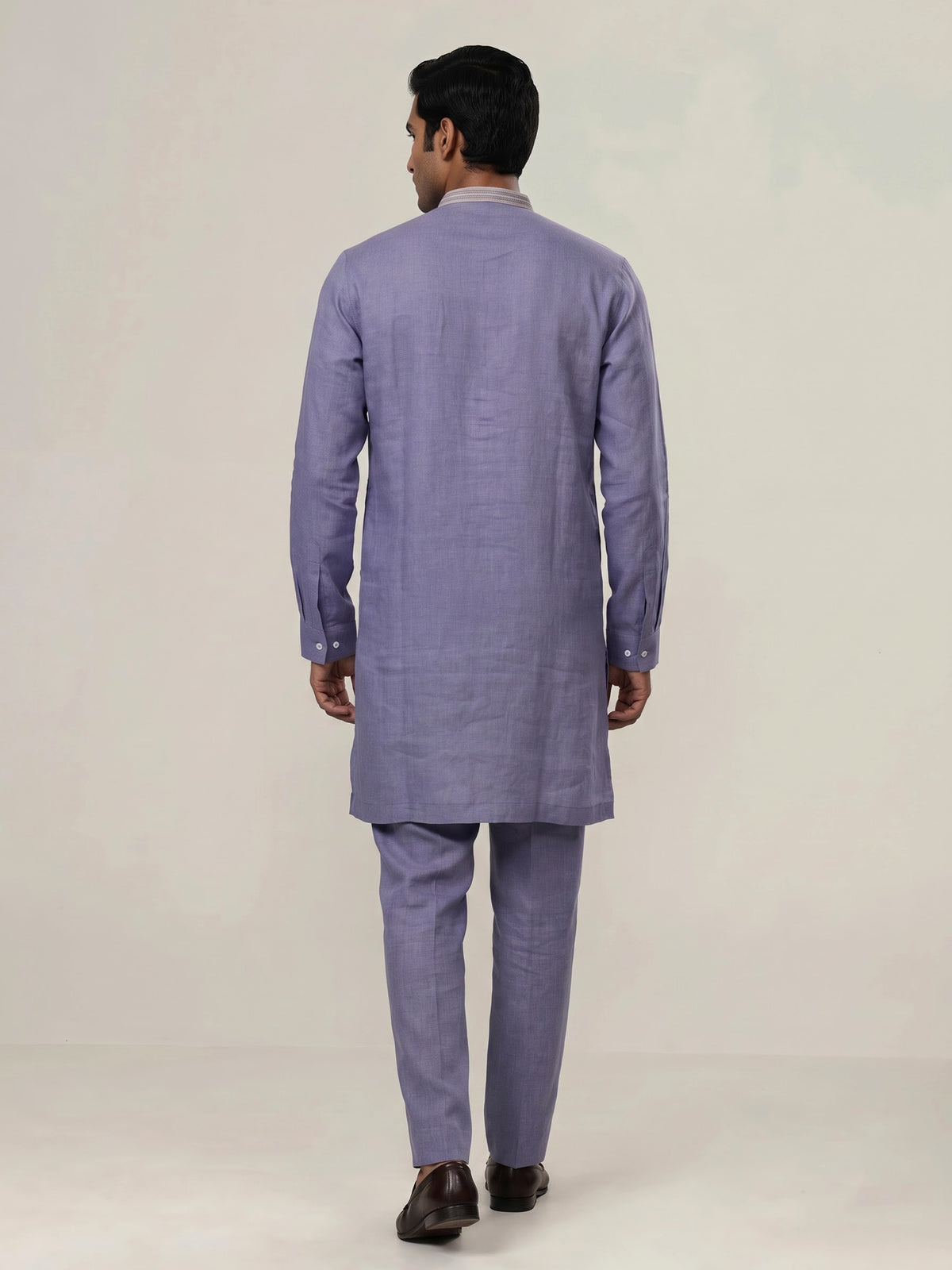 Pastel blue linen men embroidered kurta suit