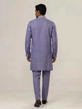Pastel blue linen men embroidered kurta suit