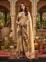 Golden tissue silk women saree with paisley elegance
