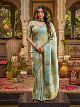 Mint blue tissue silk women saree with floral charm