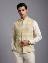 Yellow royal floral embellished men waistcoat