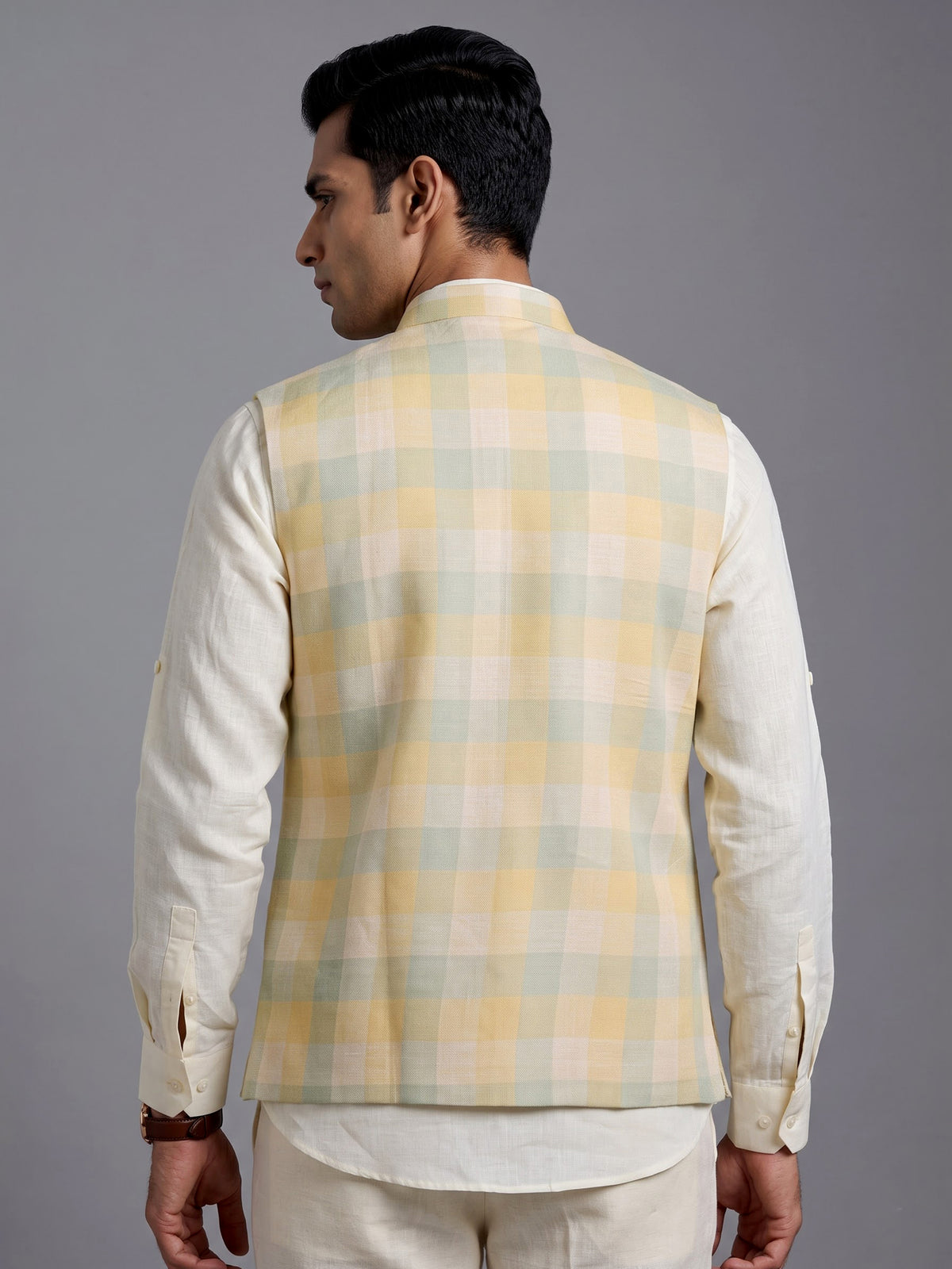 Yellow royal floral embellished men waistcoat