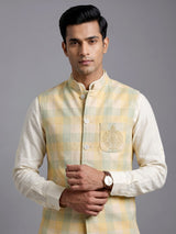 Yellow royal floral embellished men waistcoat
