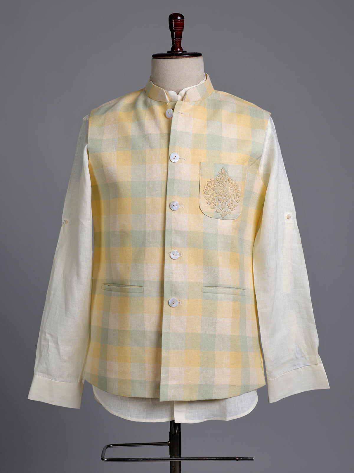 Yellow royal floral embellished men waistcoat
