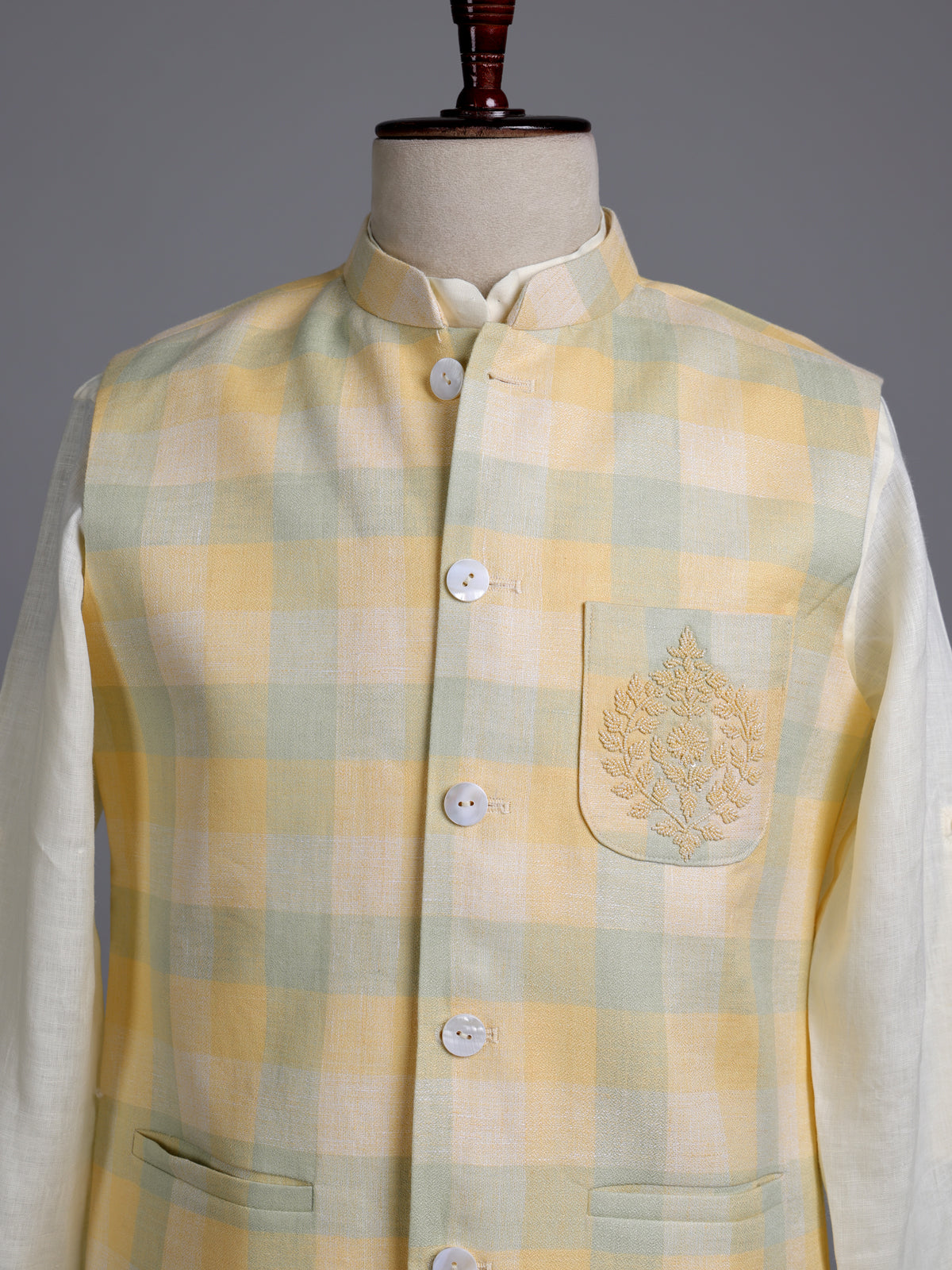Yellow royal floral embellished men waistcoat